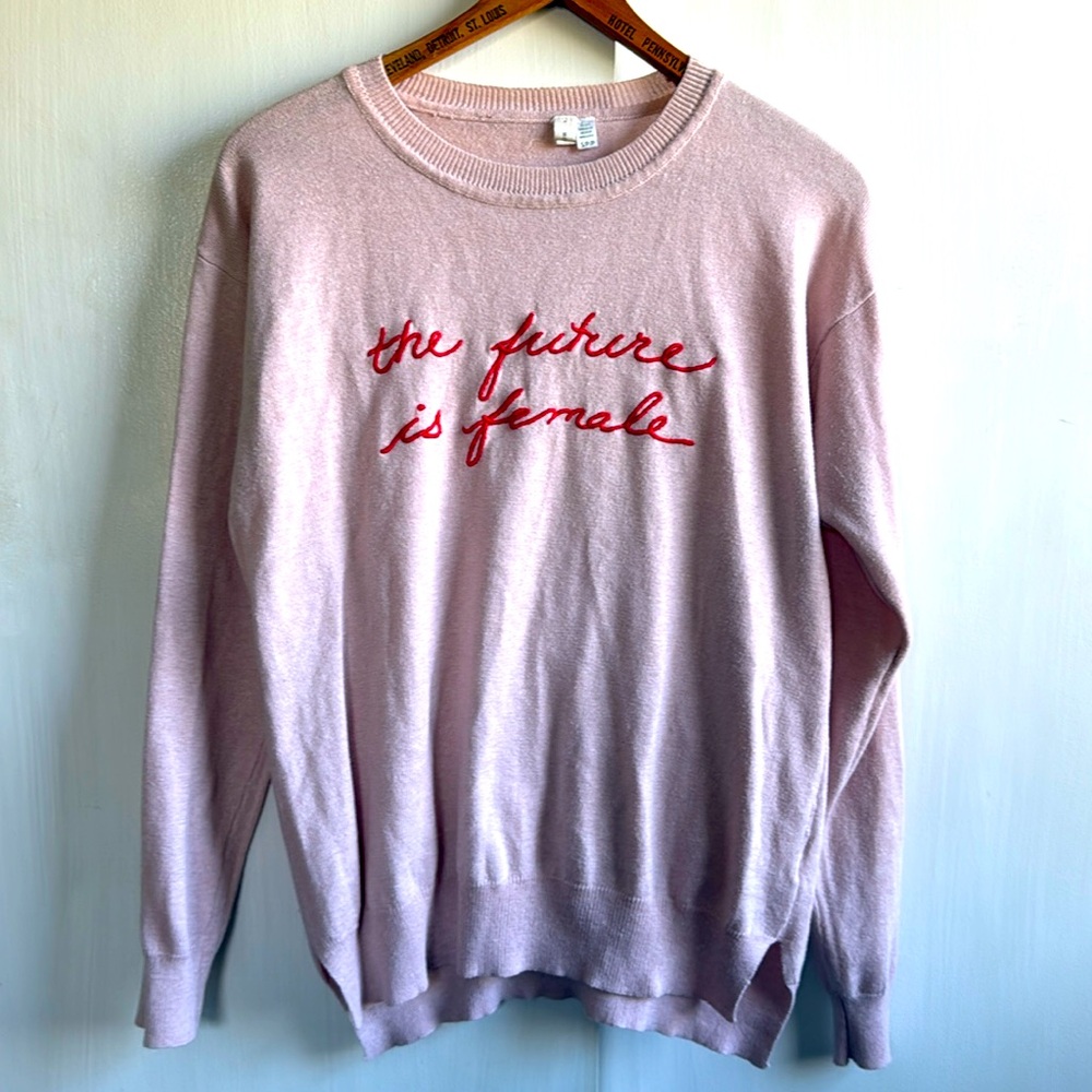 Moth for Anthropologie Small The Future is Female Pink Sweater